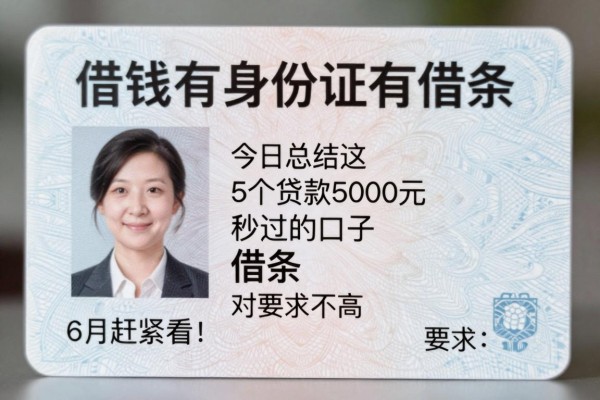 借钱有身份证有借条6月赶紧看！今日总结这5个贷款5000元秒过的口子身份证借条对要求不高